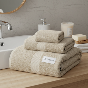 Kit com 3 Toalhas de Rosto Lar Maciez – Algodão Felpudo e Toque Suave